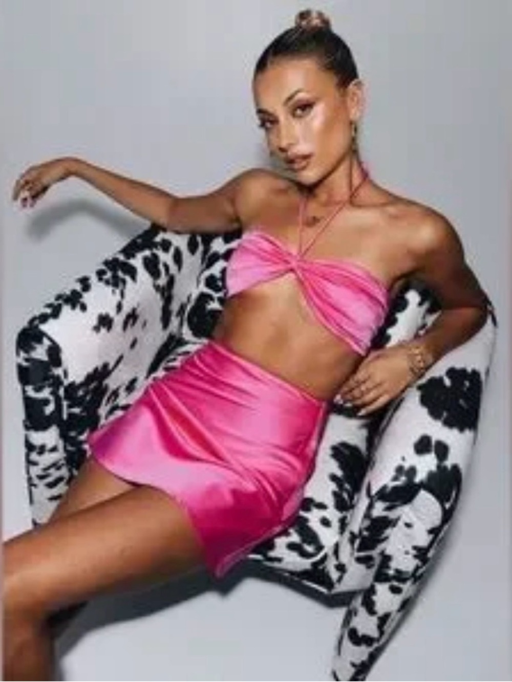 Princess Polly Hot Pink Satin Two-Piece Set - Strapless Twist Top & Mini Skirt 6